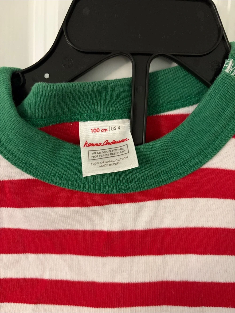 Hanna Andersson Red & White Striped Pajama Set with Green Trim